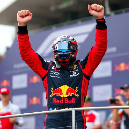Foto di Max Verstappen che festeggia la vittoria del Gran Premio d'Italia sul podio a Monza.