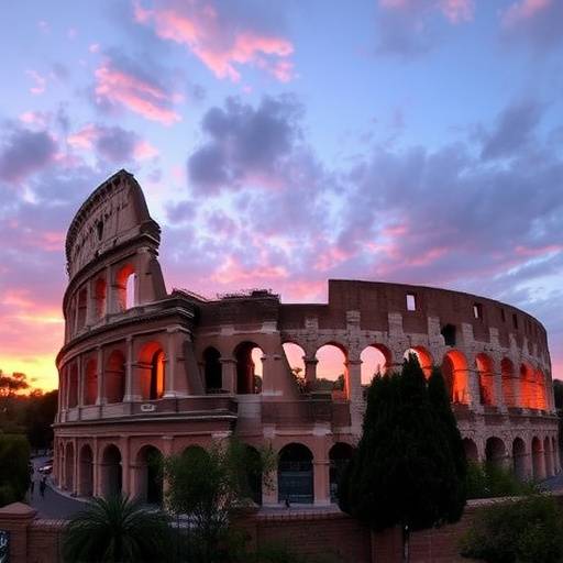 Il Colosseo a Roma al tramonto