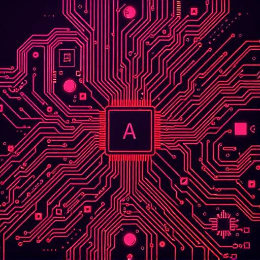 Illustrazione di un circuito stampato con elementi che richiamano l'intelligenza artificiale