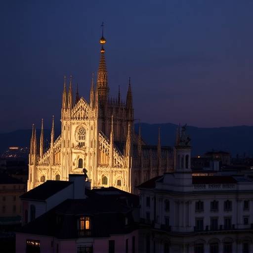 Panorama di Milano con il Duomo illuminato