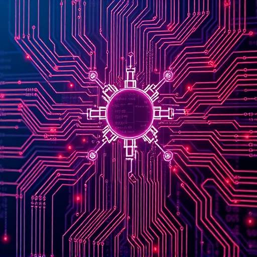 Rappresentazione grafica dell'intelligenza artificiale con circuiti e codici binari